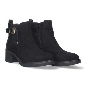 Botines tacón medio mujer negro adorno hebilla HJ-05