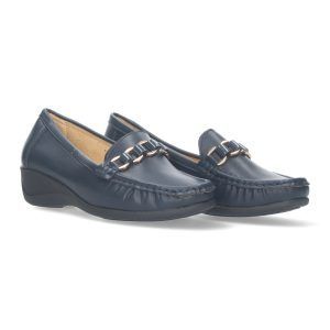 Mocasines de cuña para mujer marino detalle metálico 7189