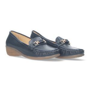 Mocasines de cuña para mujer marino detalle metálico J2129