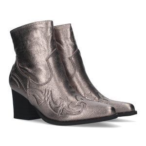 Botines camperos mujer grises con tacón medio y borado A-2443
