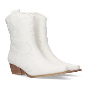 Botines camperos mujer blancos con tacón bajo y borado A-2440