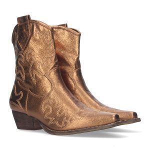 Botines camperos mujer bronce con tacón bajo y borado A-2440