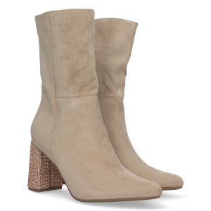 Botines de mujer color beige con tacón strass 2Z-2102