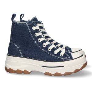 Zapatillas altas mujer azul marino de lona con plataforma EV-100