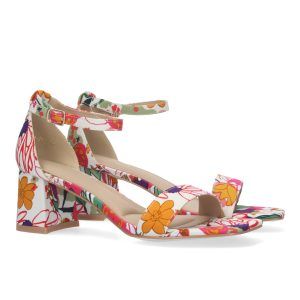 Sandalias de fiesta mujer con tacón medio estampado floral A-2401