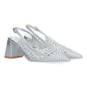 Zapatos de tacón ancho mujer plateados entrelazado A-3000