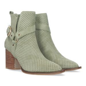 Botines mujer tacón ancho verdes con diseño calado A-3017