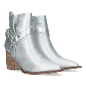 Botines mujer plateados con tacón ancho A-3017