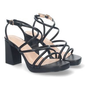Sandalias de fiesta mujer negras tacón ancho y tiras BL-3078