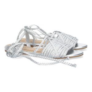 Sandalias planas mujer plateadas con cierre cordones GZ-2Q7