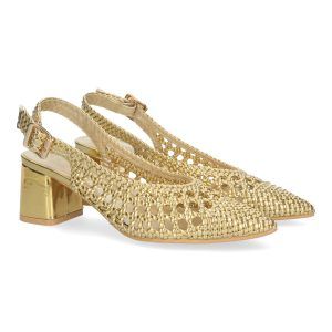 Zapatos de tacón ancho mujer dorados entrelazado GZ-3Q1