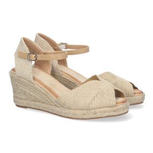 Sandalias de cuña beige para mujer pala yute JNS-5P99