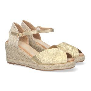 Sandalias de cuña doradas para mujer pala yute metalizada JNS-5P99