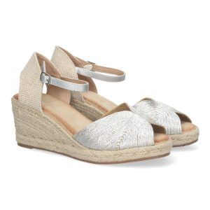 Sandalias de cuña plateadas para mujer pala yute metalizada JNS-5P99
