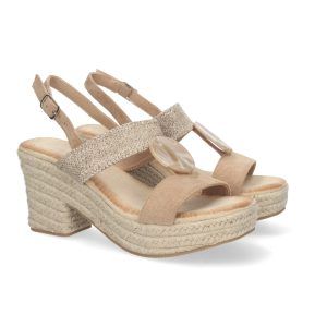 Sandalias de tacón y plataforma kaki para mujer detalle piedra JNS-5Q29