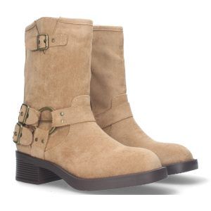 Botas moteras mujer beige con tacón bajo S-2507