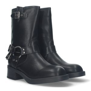 Botas moteras mujer negras con tacón bajo S-2507