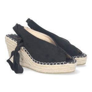 Sandalias de cuña alta para mujer negras empeine abierto TF3311