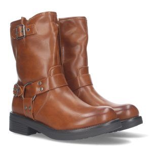 Botínes moteros mujer camel planos YY-79