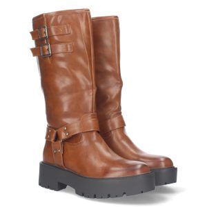 Botas moteras mujer camel con plataforma YY-80