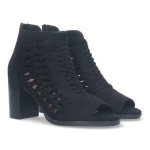Botines tacón mujer negros trenzado y punta abierta YZ23-117