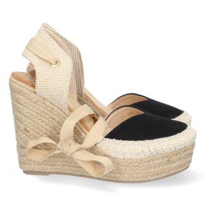Sandalias cuña alta mujer yute pala cerrada color negro