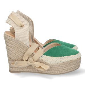 Sandalias cuña alta mujer yute pala cerrada color verde