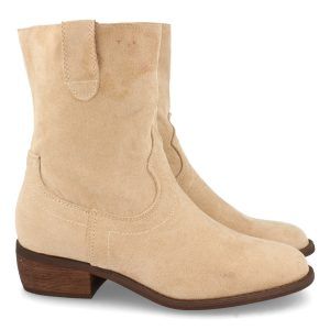 Botines tacón bajo mujer cómodo beige punta redonda