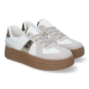 Zapatillas de vestir casual beige y doradas mujer doble suela 7590