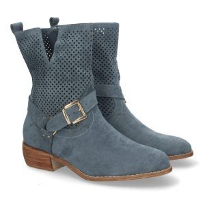 Botines tacón bajo mujer azules diseño calado A-3016