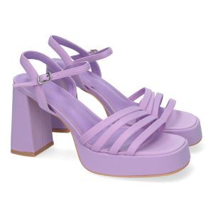 Sandalias de tacón y plataforma baja lila mujer pala de tiras A30-100