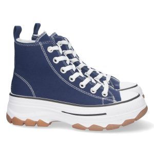 Zapatillas altas mujer azules de lona con plataforma EV-100