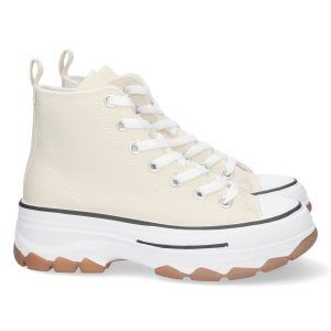 Zapatillas altas mujer beige de lona con plataforma EV-100