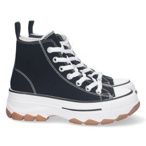 Zapatillas altas mujer negras de lona con plataforma EV-100