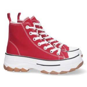 Zapatillas altas mujer rojas de lona con plataforma EV-100
