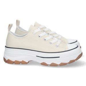 Zapatillas de lona beige con plataforma mujer EV-99