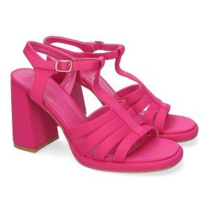 Sandalias de tacón alto fucsia mujer pala de tiras unida G2433