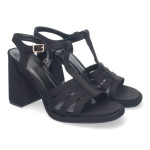 Sandalias de tacón alto negras mujer pala de tiras unida G2433