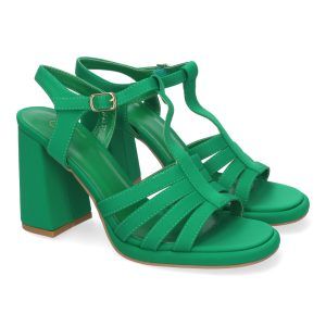 Sandalias de tacón alto verdes mujer pala de tiras unida G2433
