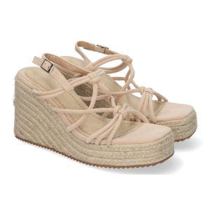 Sandalias de cuña yute mujer beige cordones entrelazados JNS-5P500