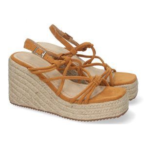 Sandalias de cuña yute mujer camel cordones entrelazados JNS-5P500