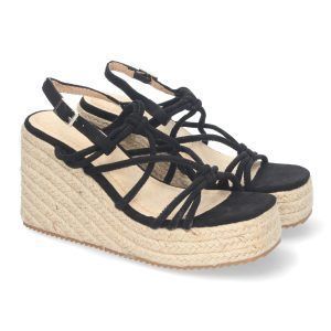 Sandalias de cuña yute mujer negras cordones entrelazados JNS-5P500