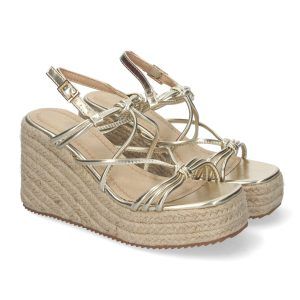 Sandalias de cuña yute mujer doradas cordones entrelazados JNS-5P500