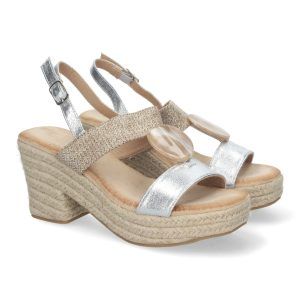 Sandalias de tacón y plataforma plata para mujer detalle piedra JNS-5Q29