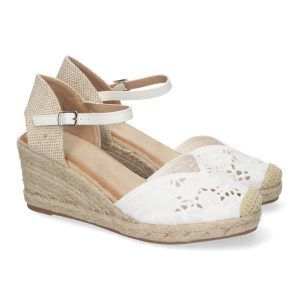 Sandalias de cuña blancas mujer pala floral elegante calada JNS-5Q35