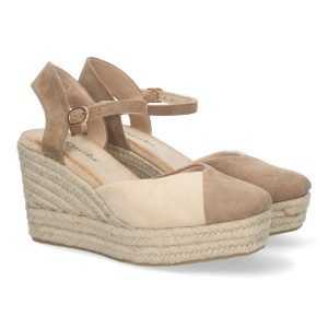 Sandalias de cuña con plataforma mujer beige pala bicolor JSZ278