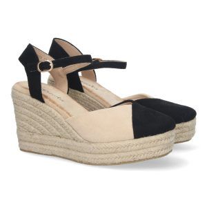 Sandalias de cuña con plataforma mujer negras pala bicolor JSZ278