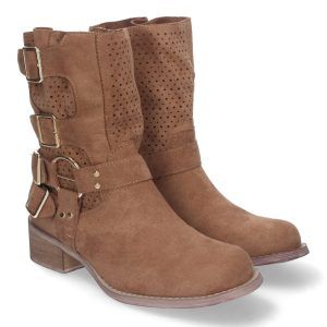Botines camel mujer tacón con caña caldada y doble hebilla L1001