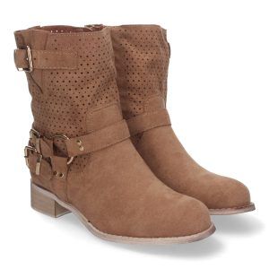 Botines camel mujer tacón bajo con caña caldada y hebilla L1002