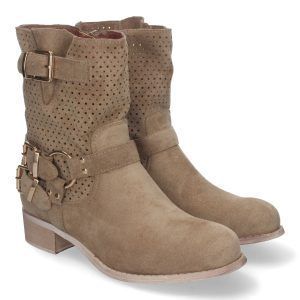 Botines kaki mujer tacón bajo con caña caldada y hebilla L1002